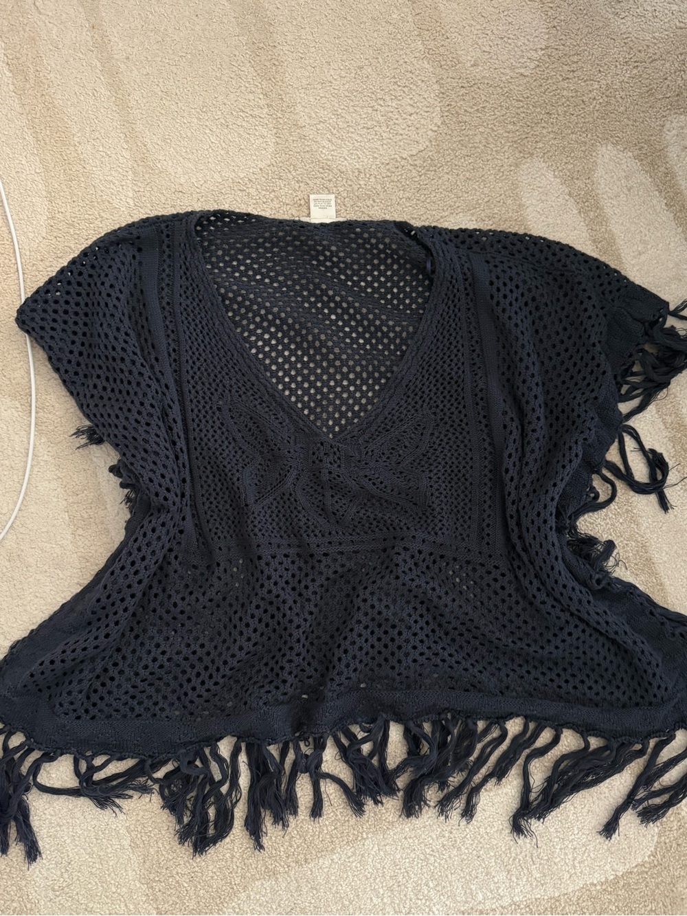Black Crochet Fringe V-Neck Beach Cover-Up